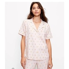 Loft Women's short sleeve button down pant ice cream print pajama set size Small