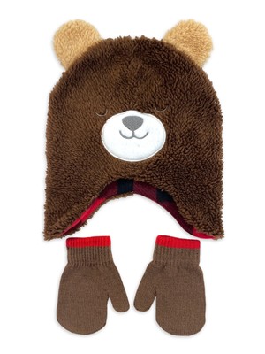 Boys Critter Peruvian Hat and Mittens 2-Piece Set, One Size