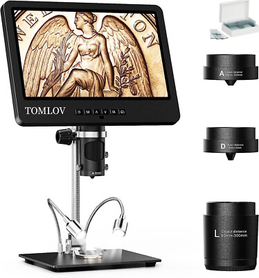TOMLOV DM602 HDMI Digital Microscope with 3 Lens 10.1'' Soldering Microscope 64GB