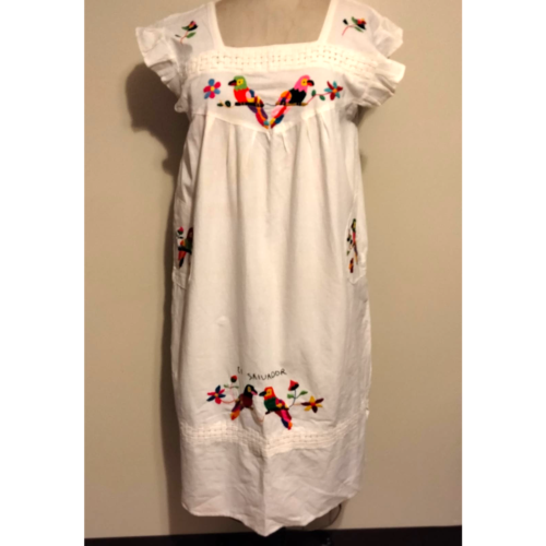 Bird Embroidered White & Multicolored Vintage El Salvador Dress L - 第 1/19 張圖片