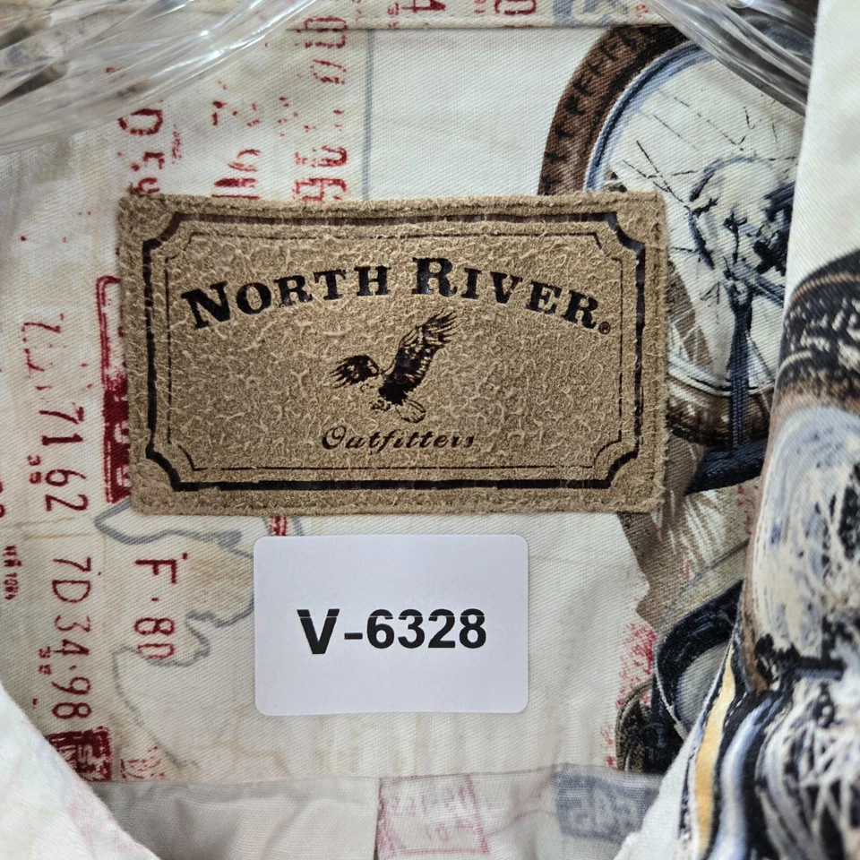 Camisa con botones North River para hombre XL crema motocicleta cuello estampado por todas partes Foto 2 de 4