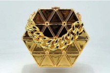 Vintage Hexagon Shape Evening Handbag w Clear Chain Clutch Wedding Purse/8876