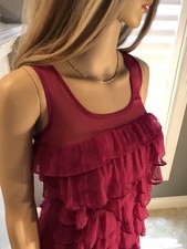 AERIE American Eagle M Magenta Pink Tiered Sheer Flutter Ruffle Shift Dress Sun