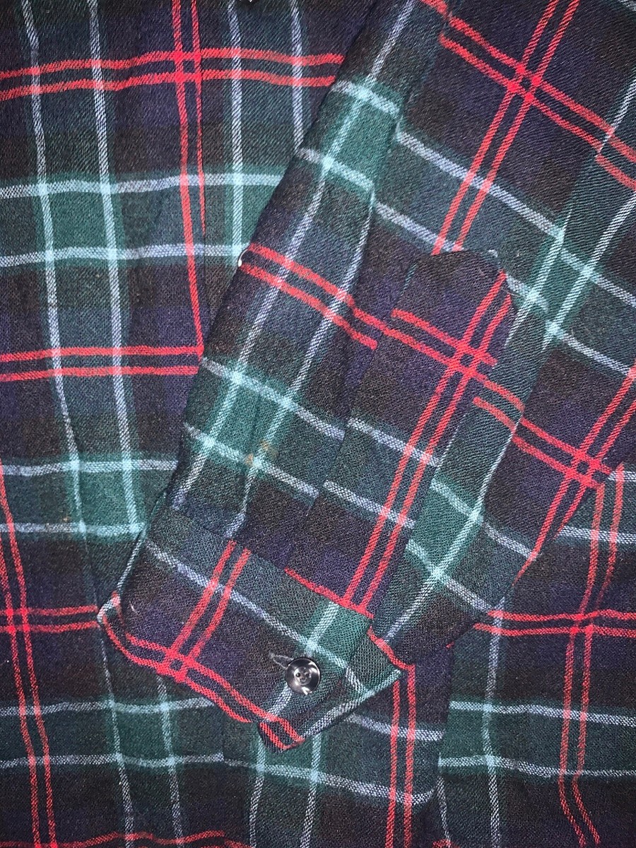 Pendleton Board Shirt Vintage 60's Large Blue Red Shadow Plaid 100