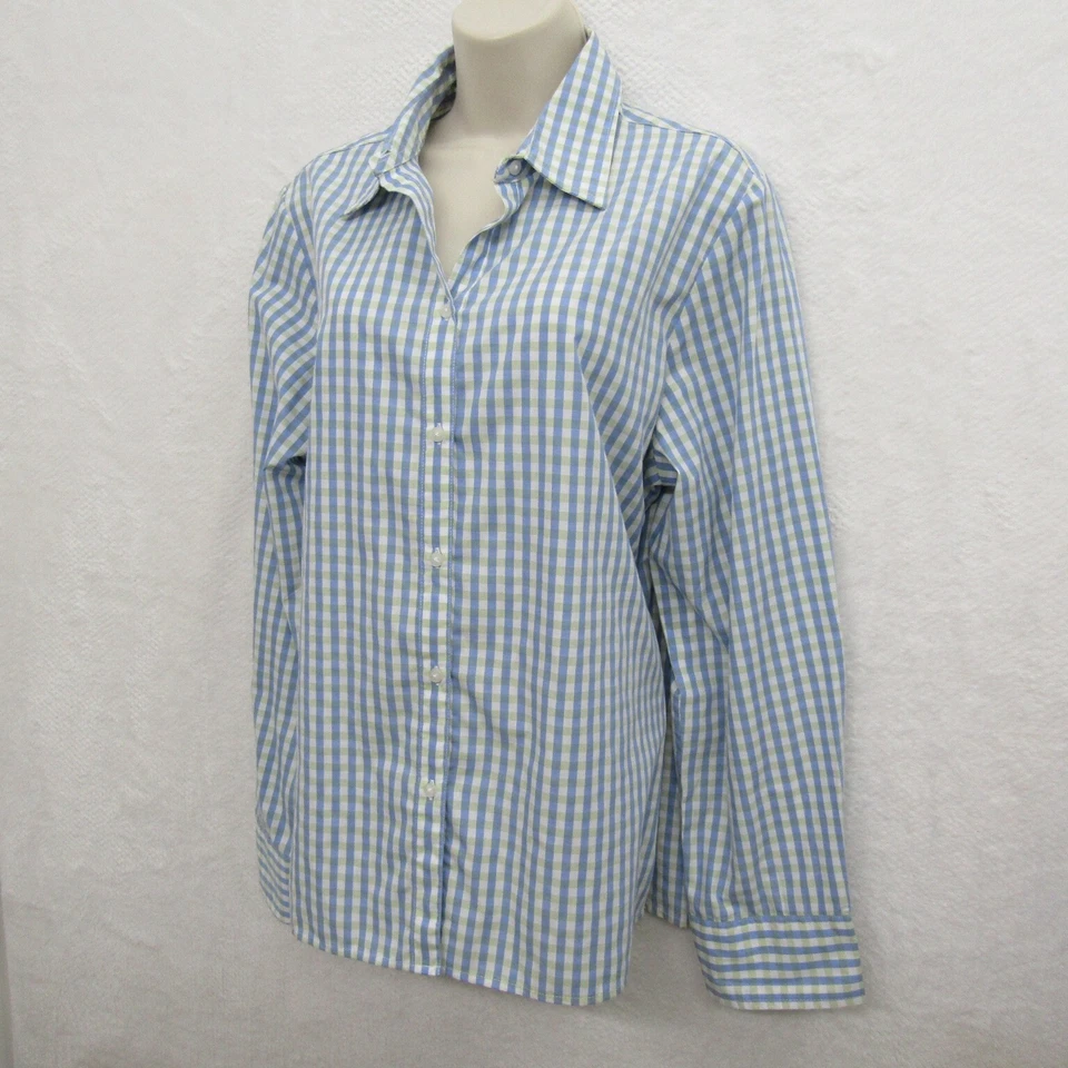 Blusa Camisa Top Botón Ciervo Blanco Mujer Grande Azul Verde A Cuadros Manga Larga Foto 2 de 4
