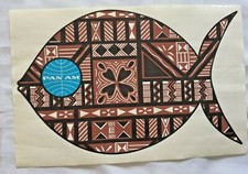 Vintage Pan Am First Class Placemat Mid Century Art Polynesian Batik Unused