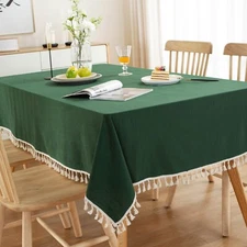 Enova High Quality Farmhouse Washable Cotton Wrinkle Free Tablecloth with Tassel