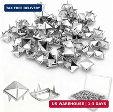 500PCS 10mm 4-Prong Square Spikes, Silver Metal Pyramid Studs for Crafts