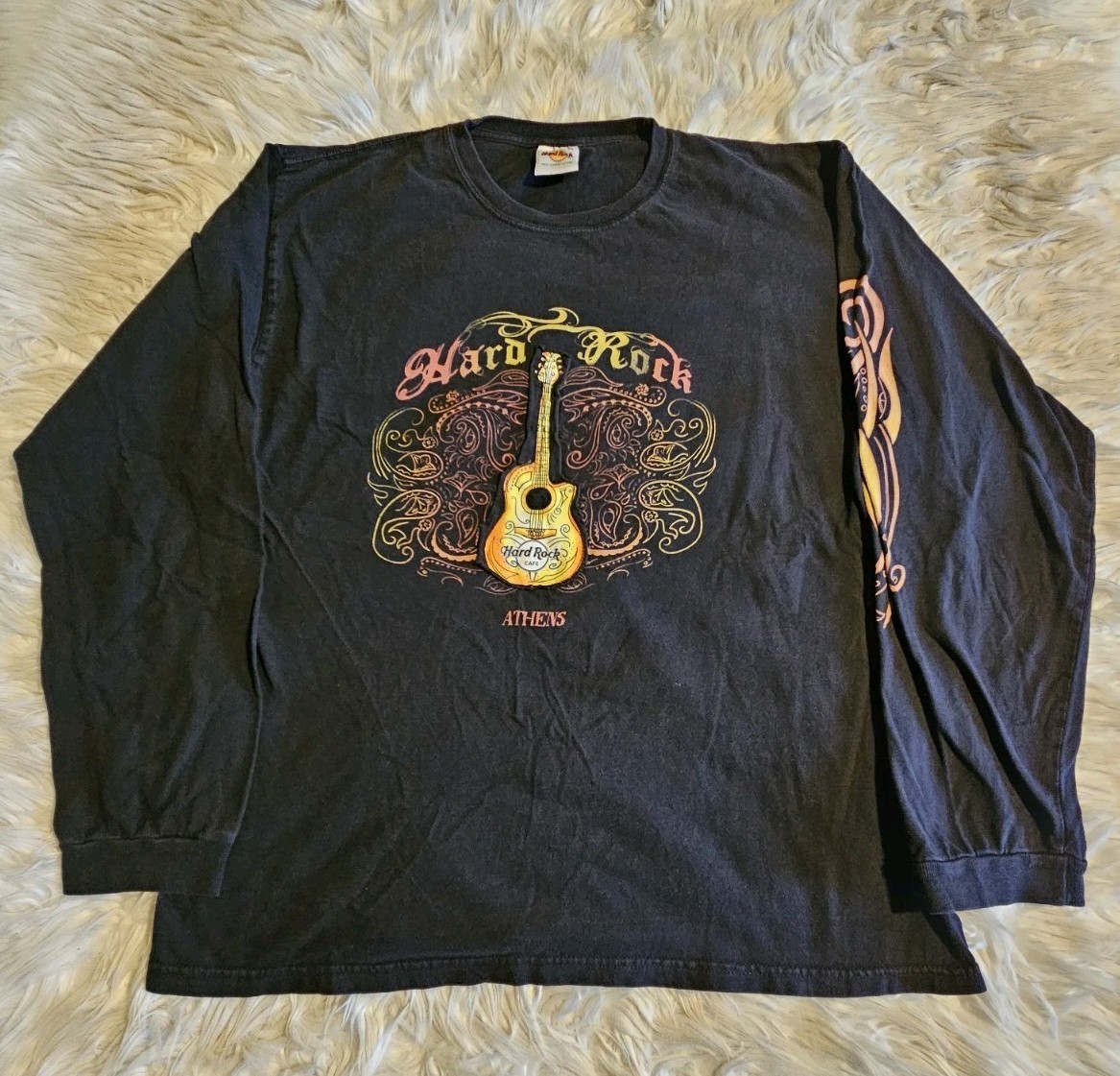 Vintage Y2K Hard Rock Cafe Tribal Black Long Sleeve T-Shirt Mens
