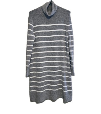 J. Crew Women's Sweater Dres Turtleneck Knit Gray White Stripes Size Small Soft