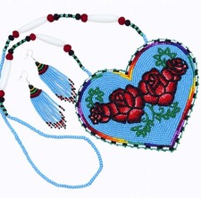 Handmade Blue Heart shape Rose Pendant necklace earrings set