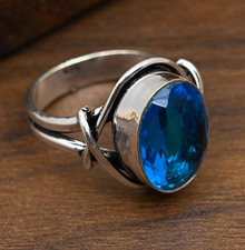 AAA Blue Topaz Gemstone Handmade 925 Sterling Silver Ring Designer Jewelry
