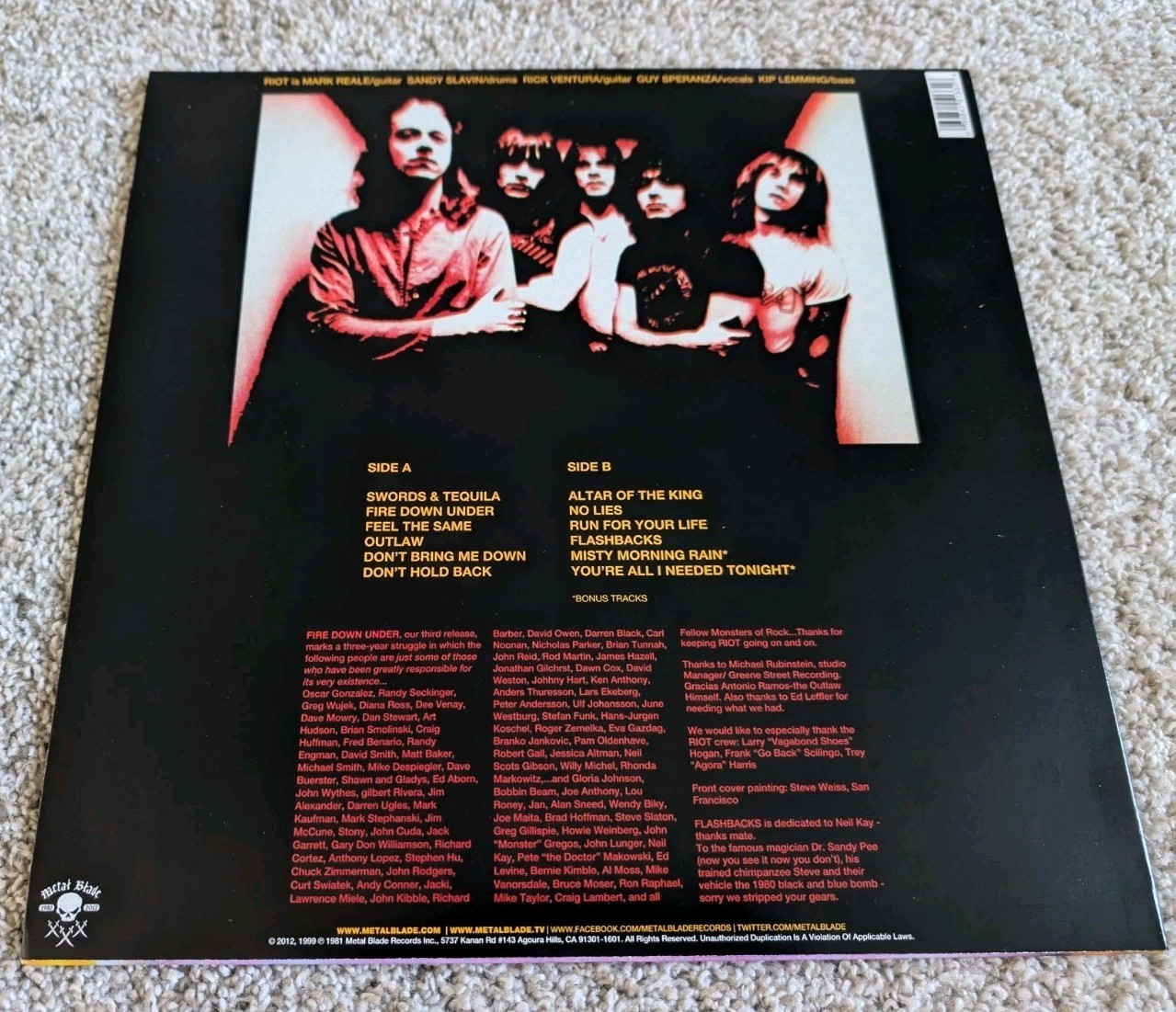 Riot Fire Down Under Metal Blade Orange Transparent vinyl LP Record Heavy LTD