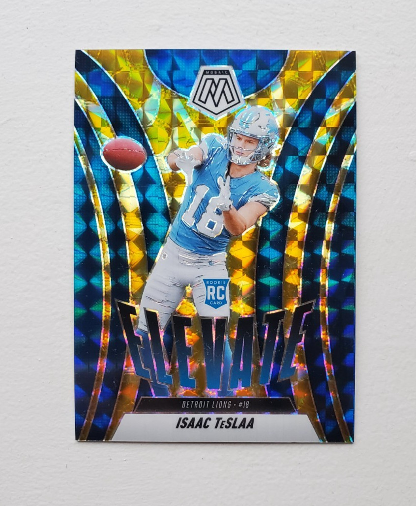 2025 Mosaic Football Isaac TeSlaa Elevate Reactive Yellow /89 Rookie