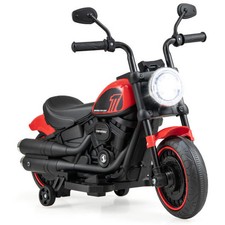 Kids Electric Motorcycle with Training Wheels and LED Headlights-Red - Color: Re