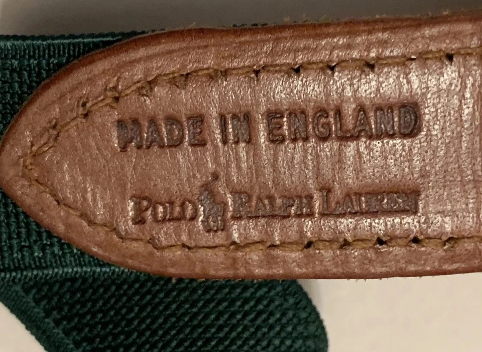 VTG Polo Ralph Lauren 90s Leather Grain Braided Suspenders Brass Buckle England - Image 4 of 4