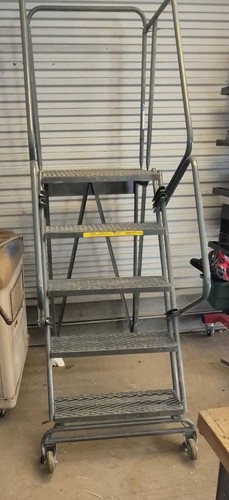 Industrial Metal Rolling Ladder with Safety Rails and Wheels