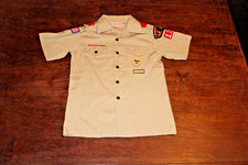 Boy Scouts of America BSA Youth Shirt Tan Large Sewn Patches