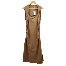 Quince Women Stretch Cotton Jersey Mock Neck Midi Dress Basic Sleeveless Tan L