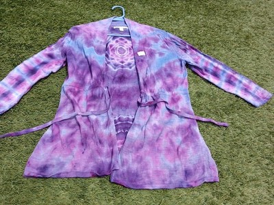 Large OLD Navy Tie-Dye Tie-Front Waterfall Cardigan Purple Mandala Handmade OOAK