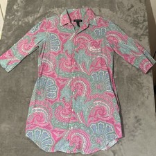 Lauren Ralph Lauren Small Sleep Shirt Gown Pink Blue Floral Full Button Pockets