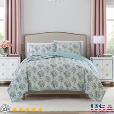 Reversible Floral Quilt Set 3 Piece Bedding Comfort Soft Lightweight Cozy New
