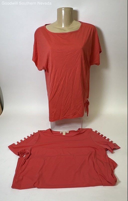 Michael Kors Women's Red Side Tie & Ladder-Cut T-Shirts - Size L