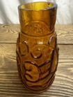 Vintage Amber Glass Wall Pocket Vase Raised Geometric Pattern Bottom Hole — photo 5