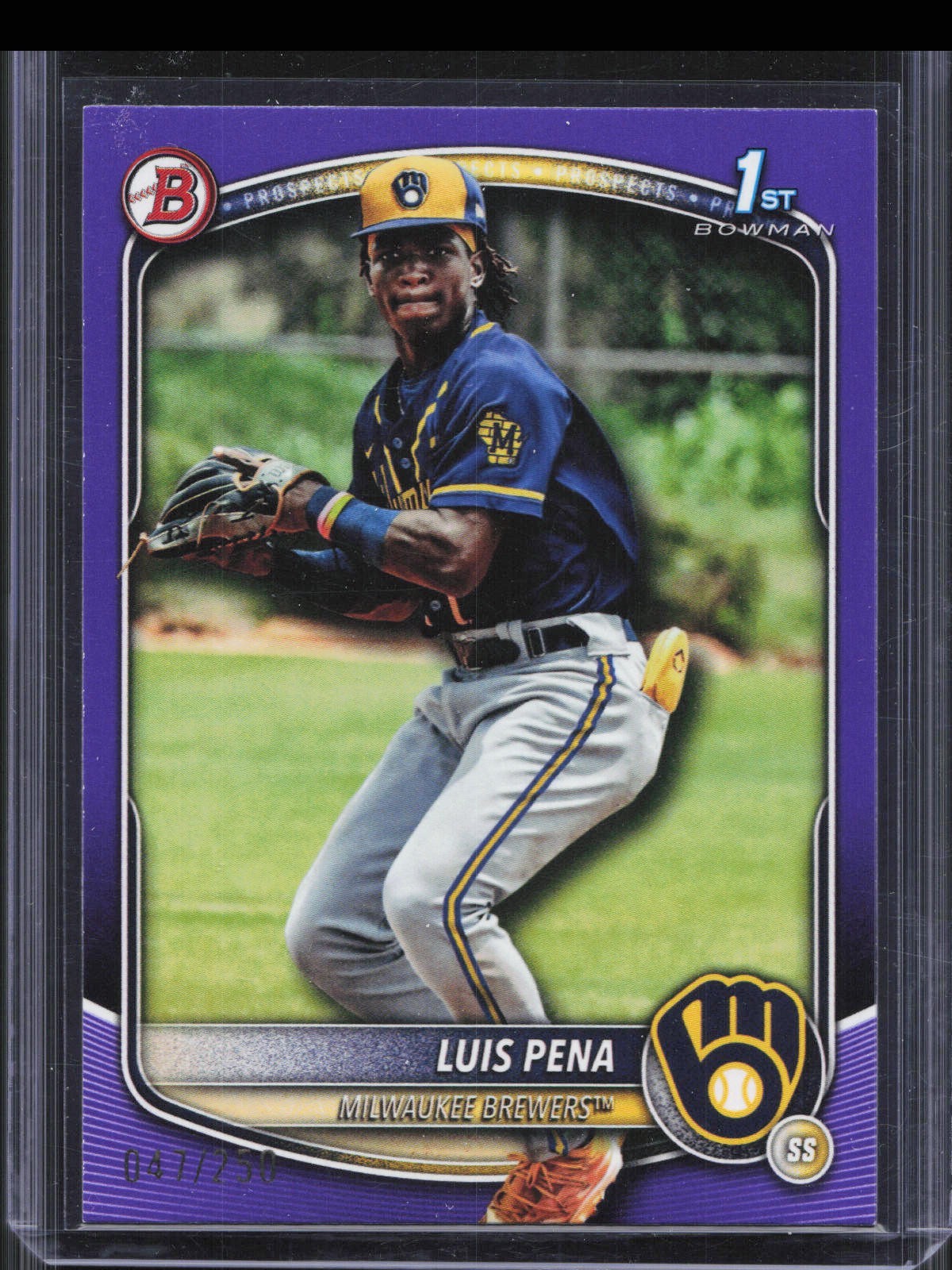 2025 Bowman Luis Pena BP-38 1st Purple Paper Parallel /250 Brewers