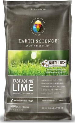 Earth Science Fast Acting Lime, 5000 sq ft coverage, 25lb, Helps Green Up Lawns