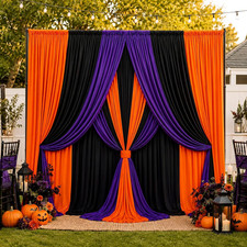 6 Pcs Halloween Backdrop Curtain Orange Purple Black Decorations