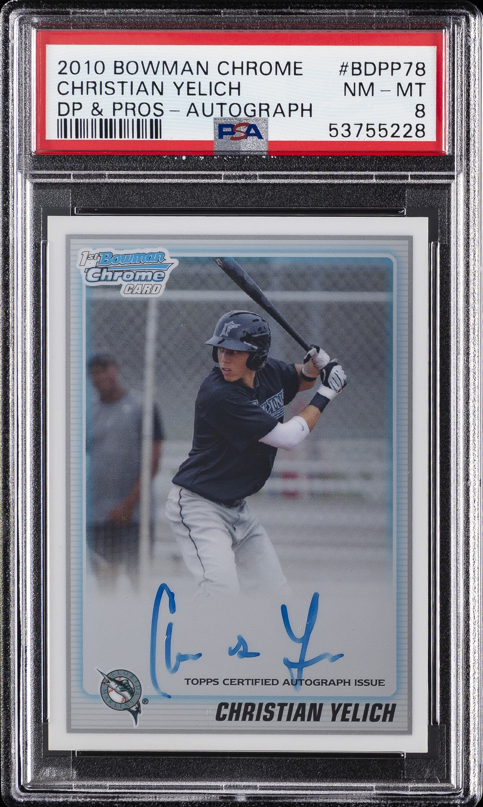 2010 BOWMAN CHROME DRAFT PICKS & PROSPECTS AUTO #BDPP78 CHRISTIAN YELICH PSA 8