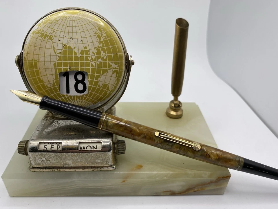 Pluma de Escritorio Waterman Ideal con Globo de Ónix Perpetuo Base de Calendario Abatible RARA Foto 2 de 4