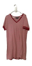 TOMMY HILFIGER Dress Women’s Size Large Red White Striped Stretch V-Neck #BJ