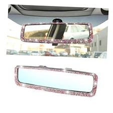 Car Bling Rearview Mirror, Rhinestones Crystal Diamonds Rear View Mirrors Pink