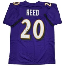 Autographed/Signed Ed Reed Baltimore Purple Football Jersey Beckett BAS COA