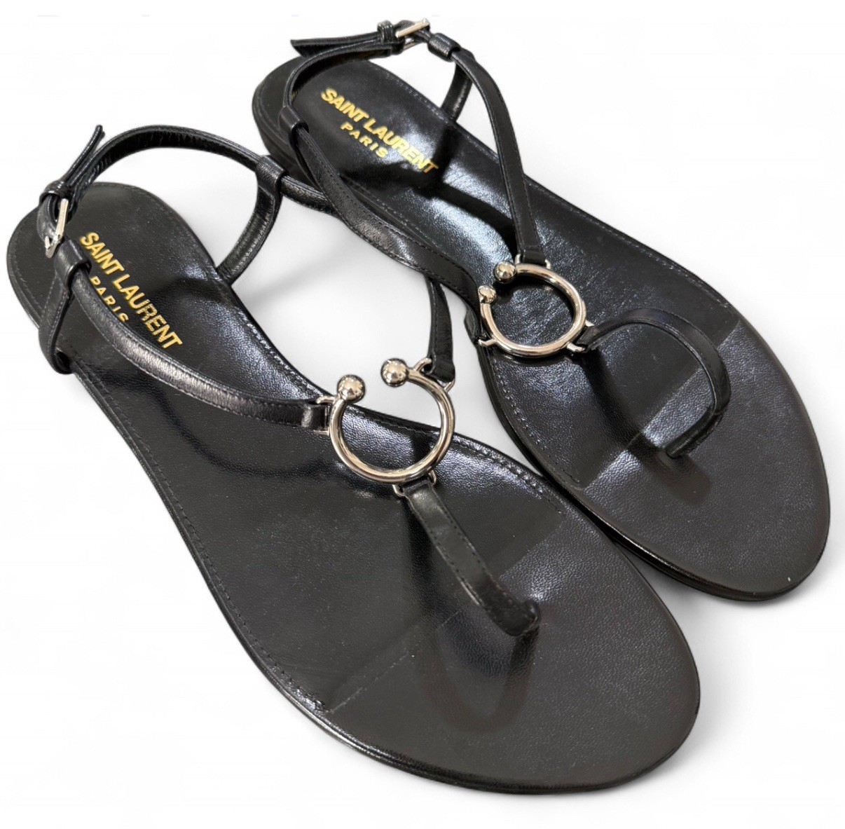 Sandali con anello in pelle nera nuovi senza scatola autentici SAINT LAURENT TAGLIA 9 