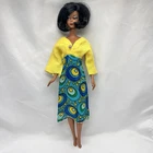 Vintage Fashion Doll Barbie Clone Colorful Dress Abstract Pattern Yellow Blue