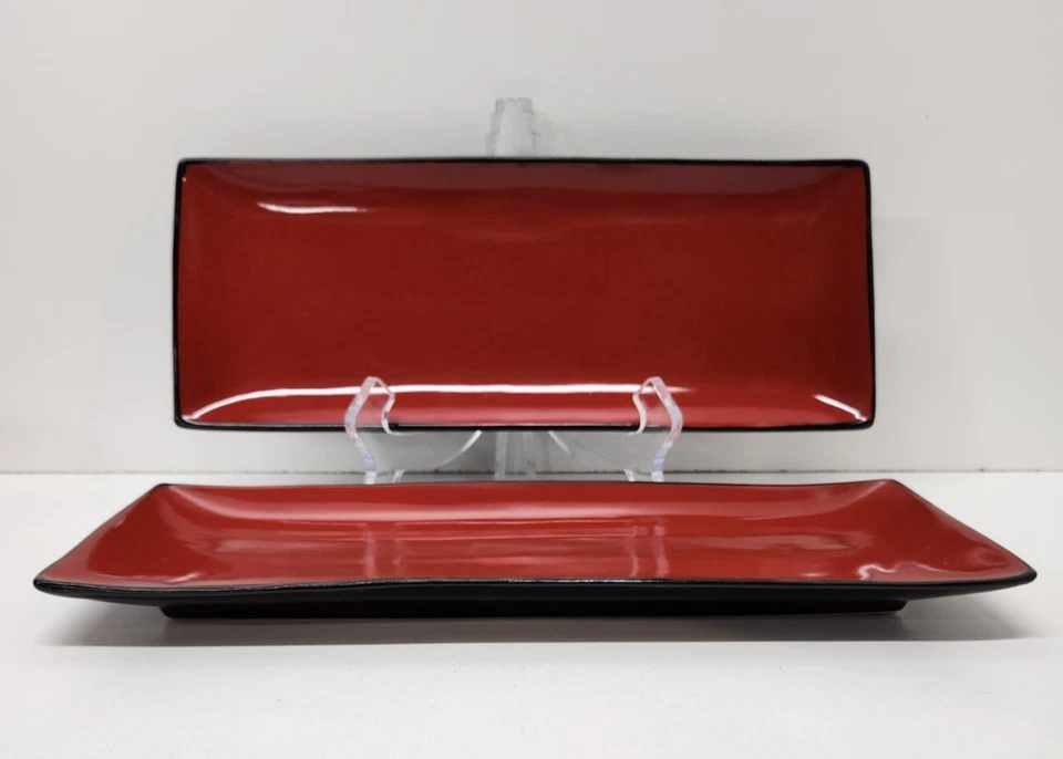 Platos/platos para servir fiesta de degustación rojo y negro de gres Pier 1 Imports Foto 2 de 4