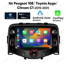 Android15 autoradio carplay per Toyota Aygo Peugeot 108/C1 navigatore GPS RDS BT 2+64G