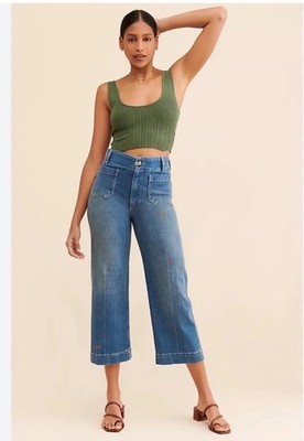 Pilcro and the Letterpress Anthropologie The Skipper Wide Leg Crop Jeans Blue 28