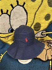 VTG 90’s Polo Ralph Lauren Navy Bucket Hat Made In USA Cotton Canvas Red Pony