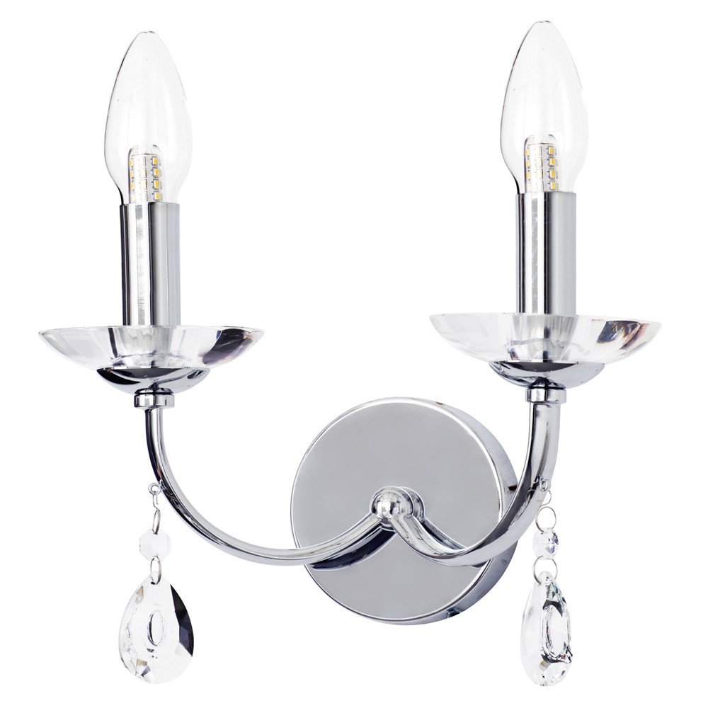 Litecraft Polished Chrome Bathroom Wall Light Crystal Effect G9 2 Arm Clearance