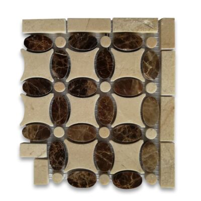 E9CCXP Emperador Dark Brown Marble Flower Mosaic Border Corner Tile