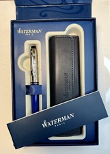 Waterman Expert Deluxe III Blue F Nib Fountain Pen Chrome Cap Mint