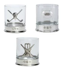 Very high quality pewterware mounted Rugby, Golf or Cricket 12oz whisky glasses