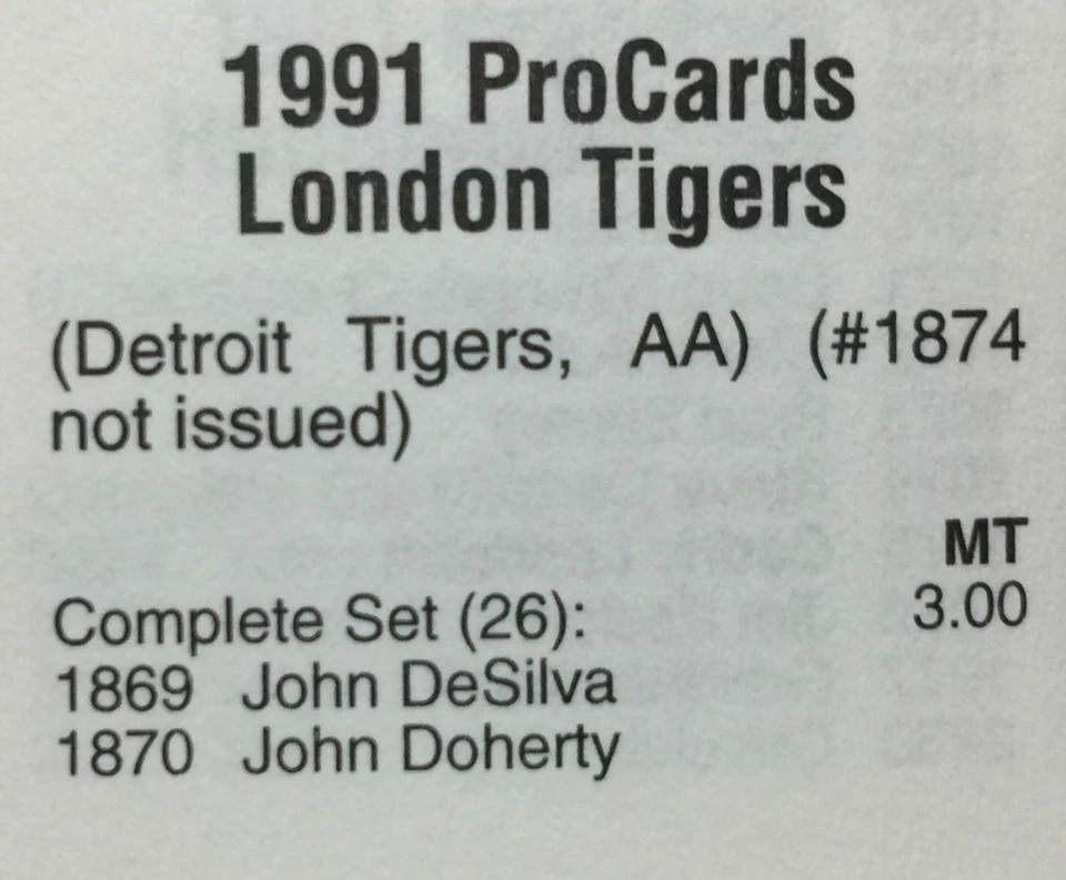1991 ProCards LONDON TIGERS Minor League UNOPENED Team Set B2018711 - Image 2 of 4