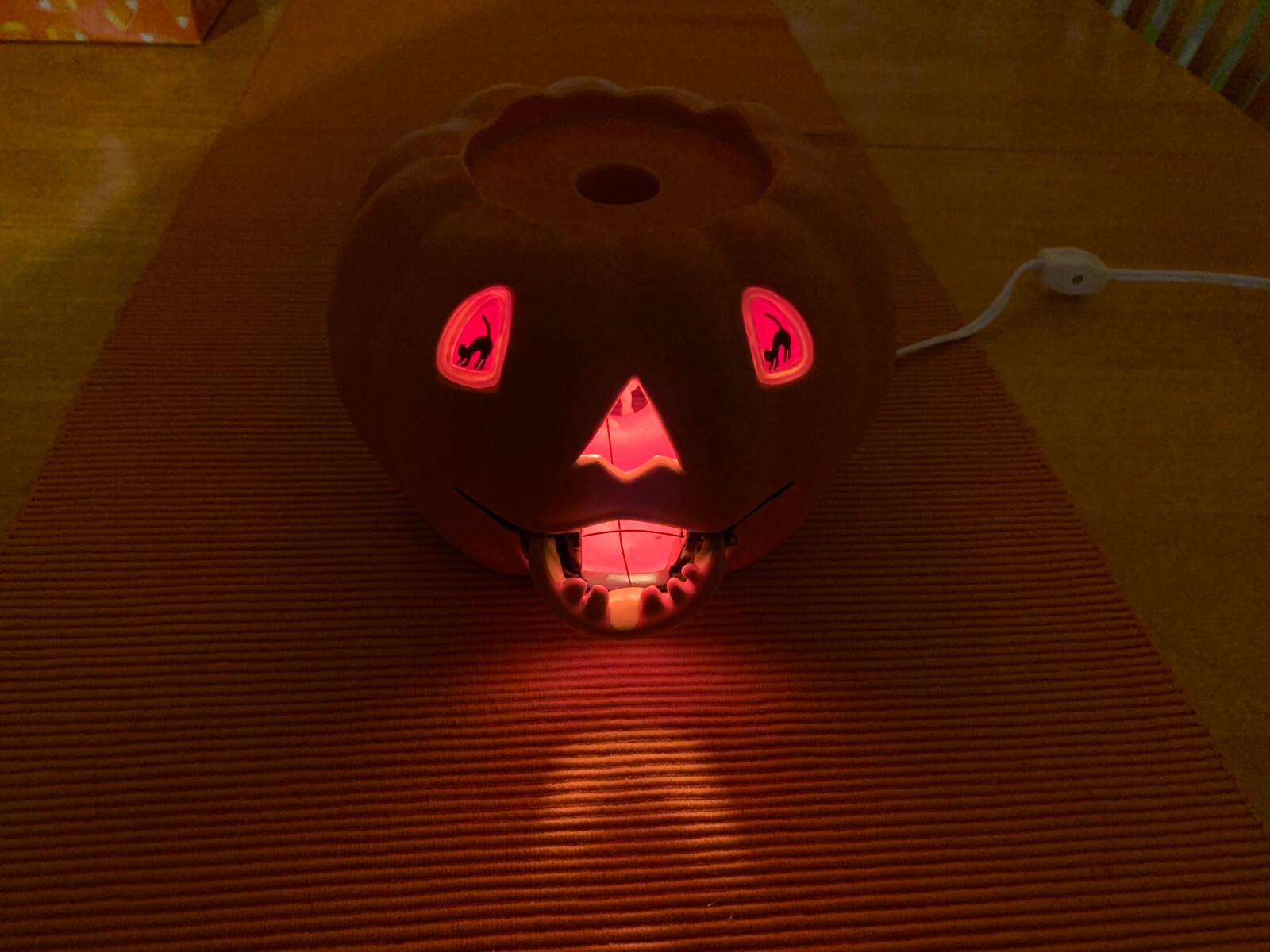 Department 56 Halloween Jack-O-Lantern Light Up Moving Mouth Black Cat Eyes Box