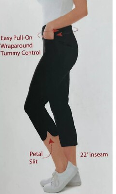 S.C. & co. Women's Pull On Capri Tummy Control Pockets Black Sz: 16