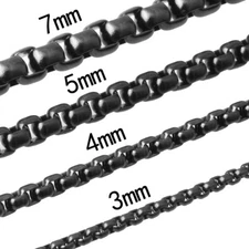 2/3/4/5/7mm Black 316L Stainless Steel Box Chain Necklace for Men Women 7-40in